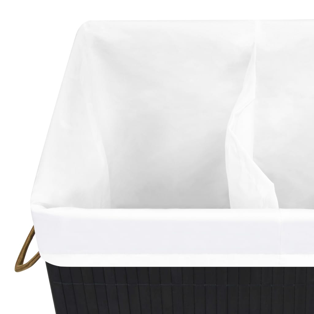 vidaXL Panier à linge avec 2 sections bambou noir 72 L