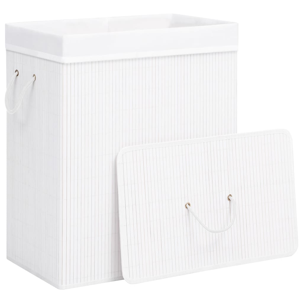 vidaXL Panier à linge avec une seule section bambou blanc 83 L