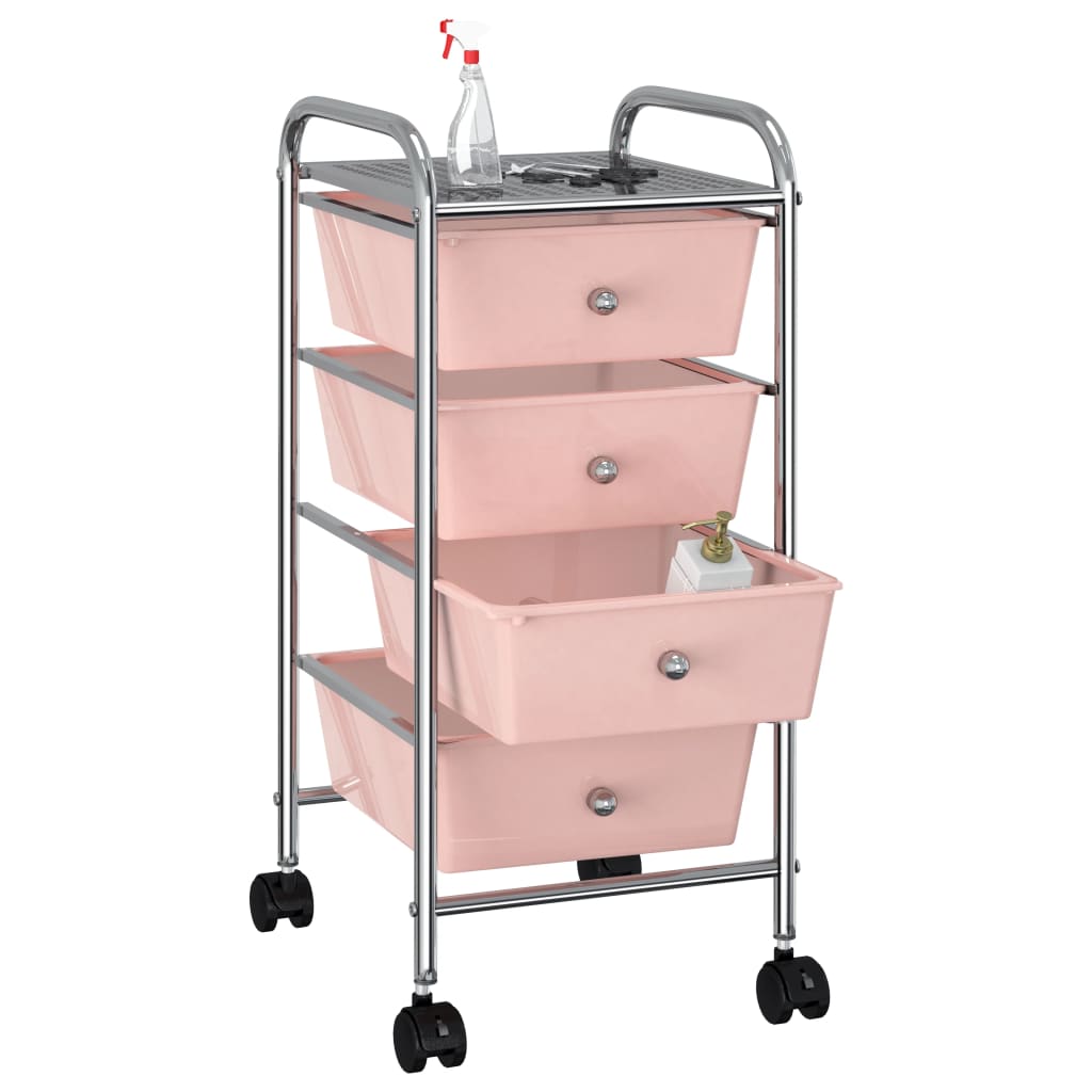 vidaXL Chariot de rangement mobile à 4 tiroirs Rose Plastique