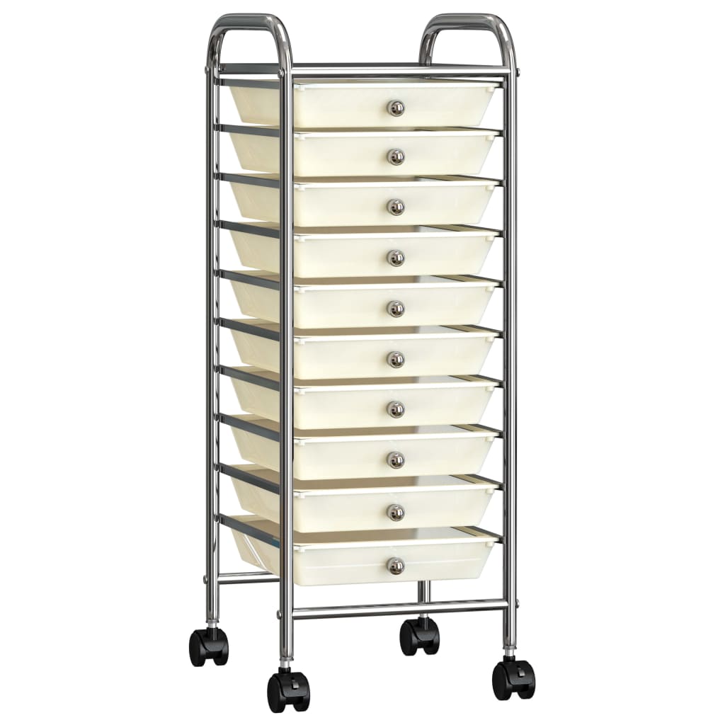 vidaXL Chariot de rangement mobile à 10 tiroirs Blanc Plastique