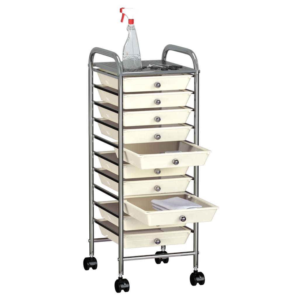 vidaXL Chariot de rangement mobile à 10 tiroirs Blanc Plastique