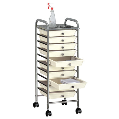 vidaXL Chariot de rangement mobile à 10 tiroirs Blanc Plastique