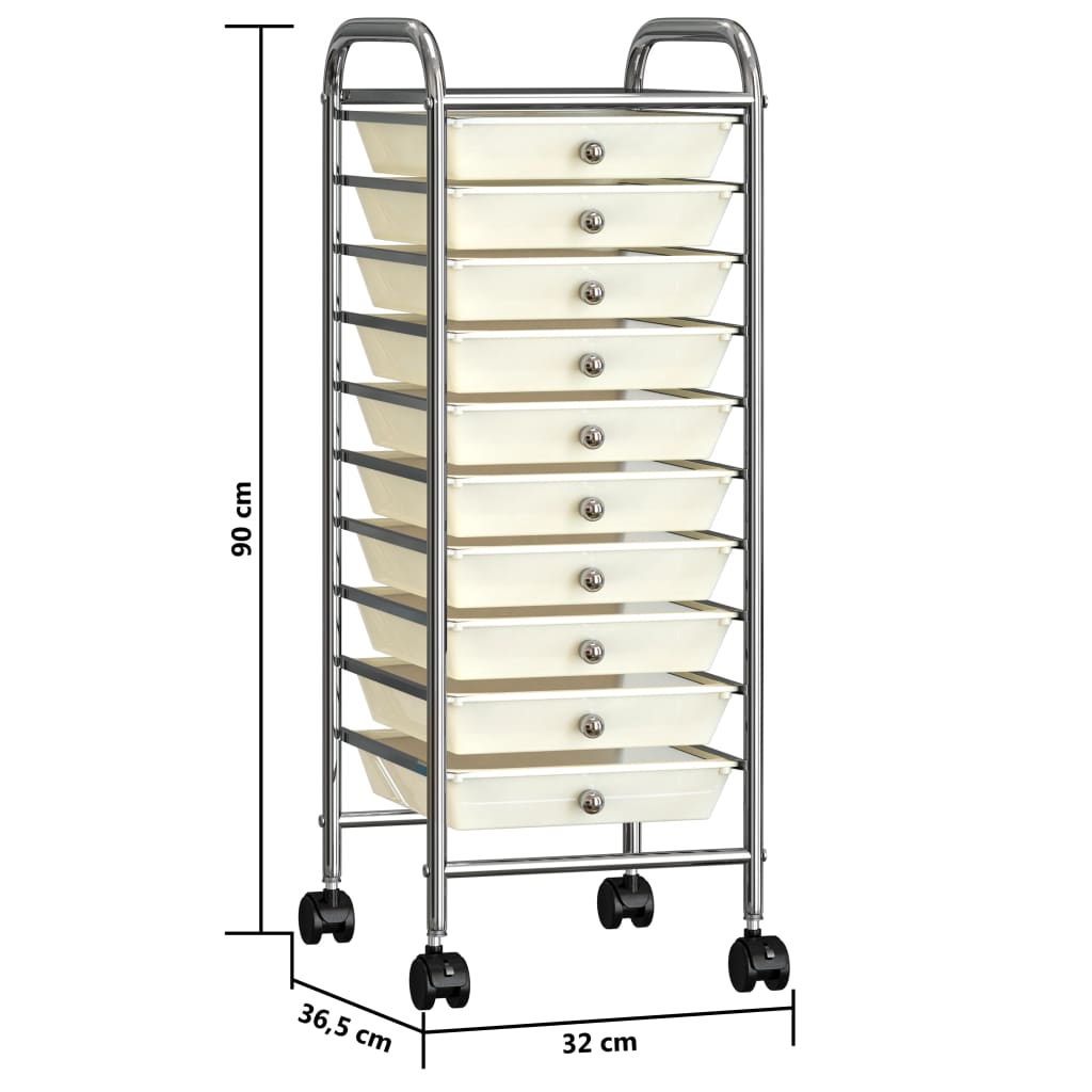 vidaXL Chariot de rangement mobile à 10 tiroirs Blanc Plastique