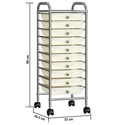 vidaXL Chariot de rangement mobile à 10 tiroirs Blanc Plastique