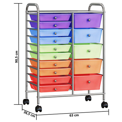vidaXL Chariot rangement mobile à 15 tiroirs XXL Multicolore Plastique