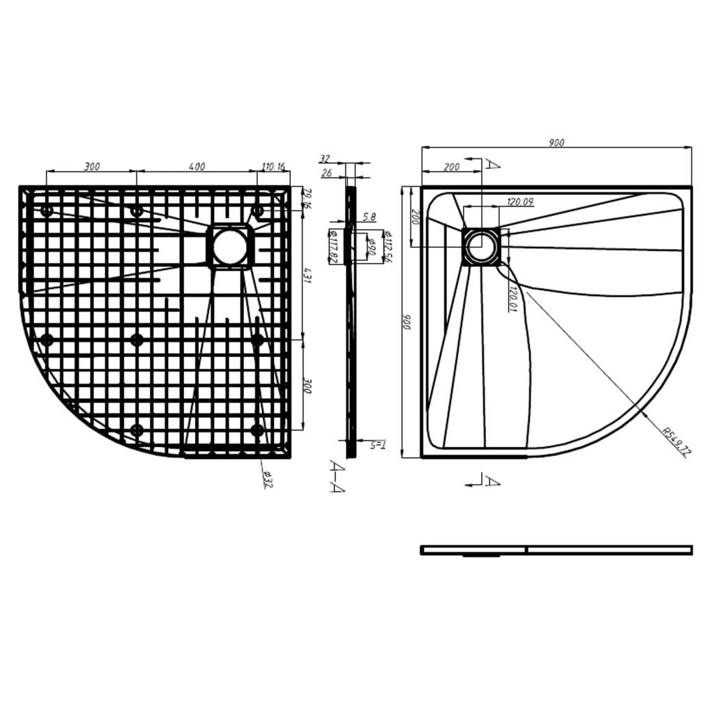 vidaXL Receveur de douche SMC Noir 90x90 cm