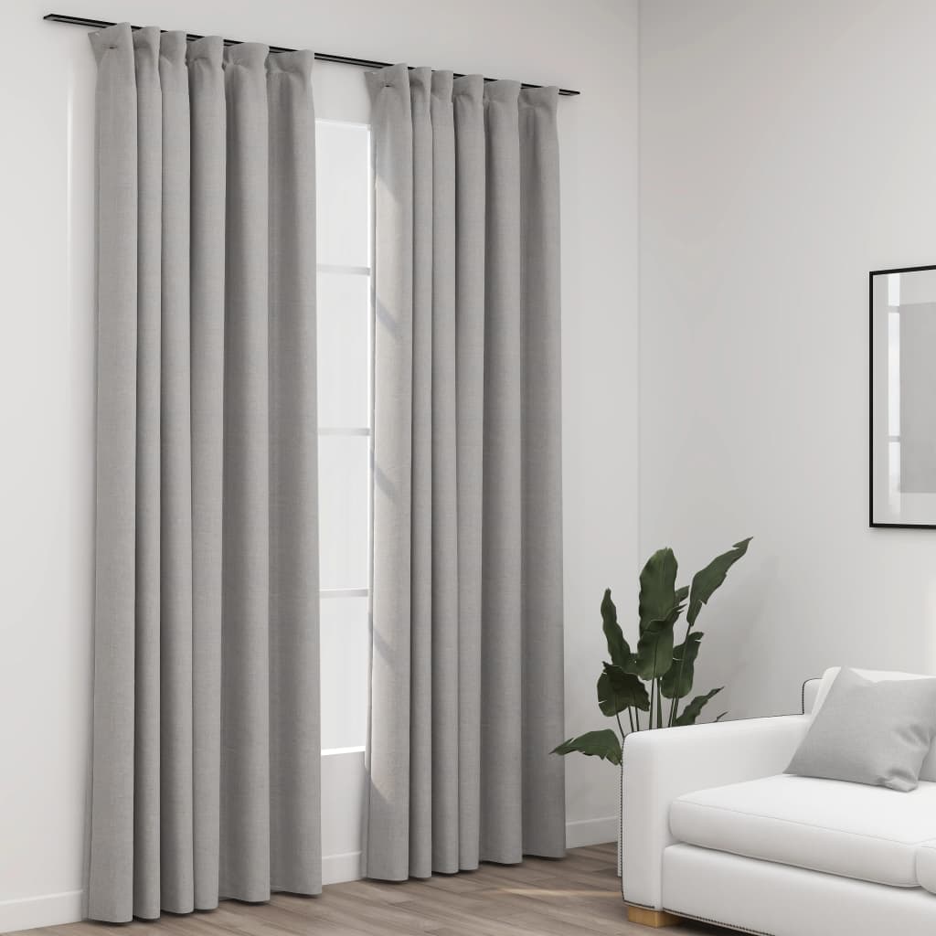 vidaXL Rideaux occultants aspect lin avec crochets 2pcs Gris 140x245cm