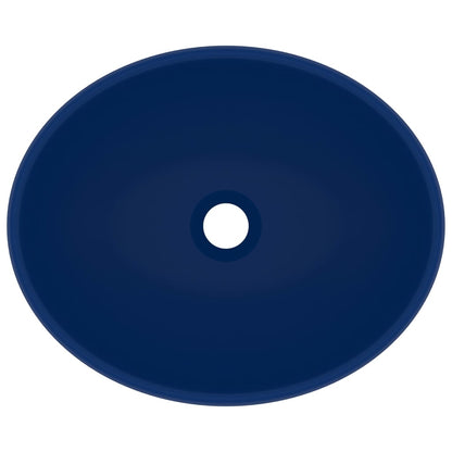 vidaXL Lavabo ovale de luxe Bleu foncé mat 40x33 cm Céramique