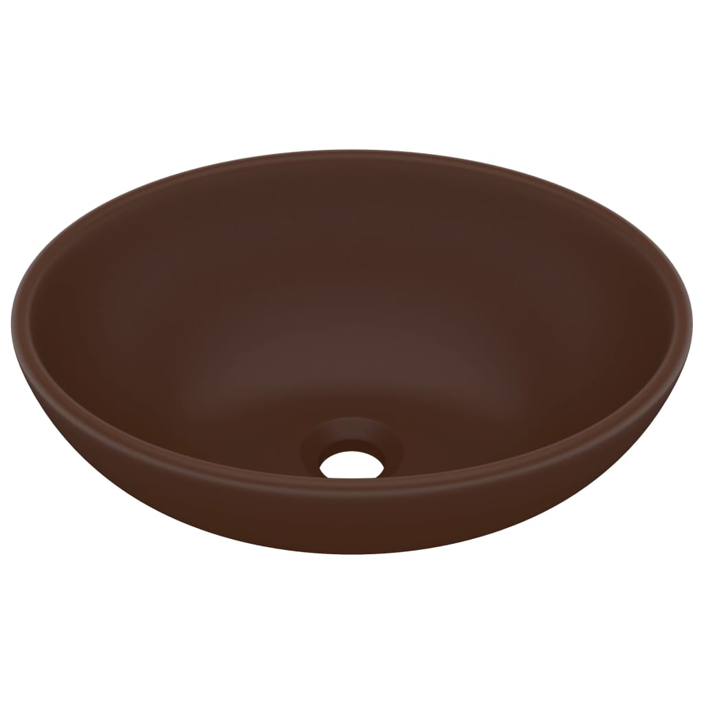 vidaXL Lavabo ovale de luxe Marron foncé mat 40x33 cm Céramique