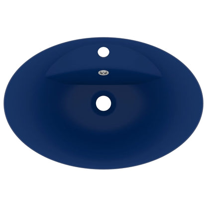 vidaXL Lavabo ovale à trop-plein Bleu foncé mat 58,5x39 cm Céramique