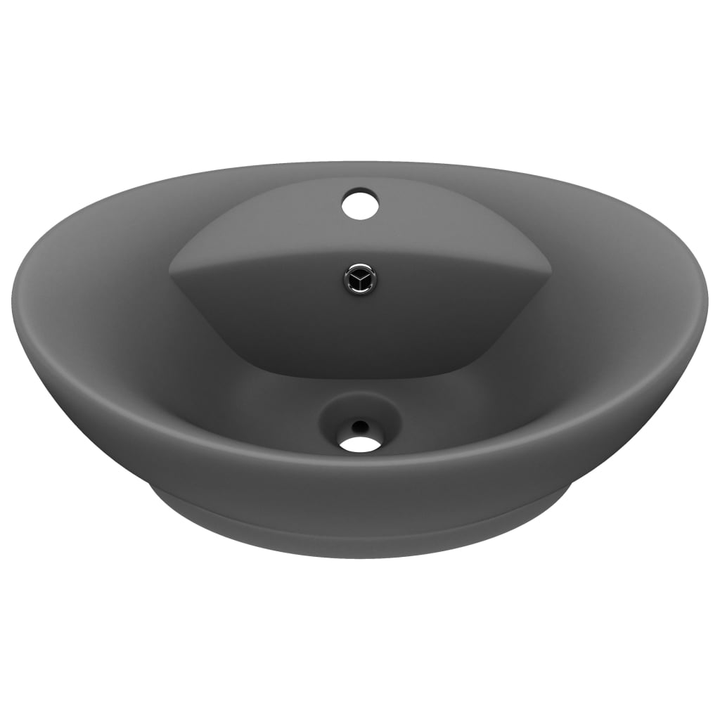 vidaXL Lavabo ovale à trop-plein Gris foncé mat 58,5x39 cm Céramique
