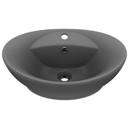 vidaXL Lavabo ovale à trop-plein Gris foncé mat 58,5x39 cm Céramique
