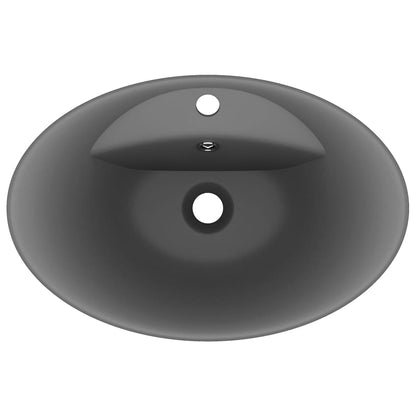 vidaXL Lavabo ovale à trop-plein Gris foncé mat 58,5x39 cm Céramique
