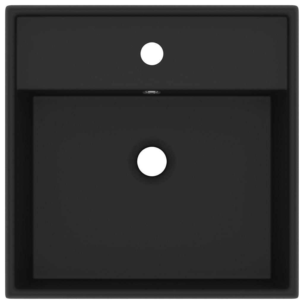 vidaXL Lavabo carré de luxe à trop-plein Noir mat 41x41 cm Céramique
