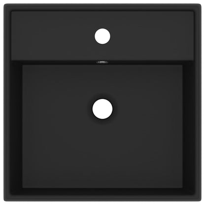 vidaXL Lavabo carré de luxe à trop-plein Noir mat 41x41 cm Céramique