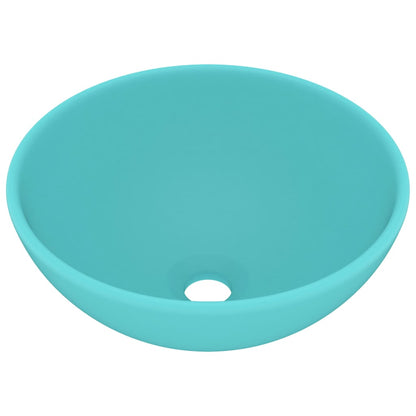 vidaXL Lavabo rond de salle de bain Vert clair mat 32,5x14cm Céramique