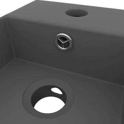 vidaXL Lavabo de salle de bain avec trop-plein Céramique Gris foncé
