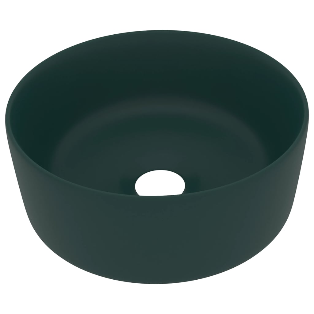 vidaXL Lavabo rond de luxe Vert foncé mat 40x15 cm Céramique
