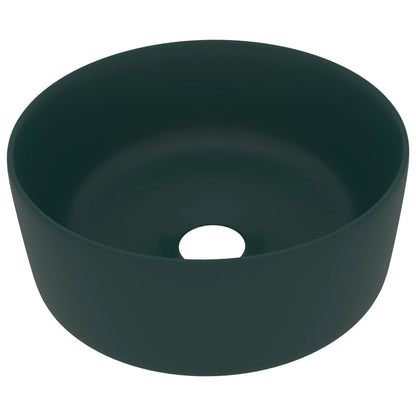 vidaXL Lavabo rond de luxe Vert foncé mat 40x15 cm Céramique
