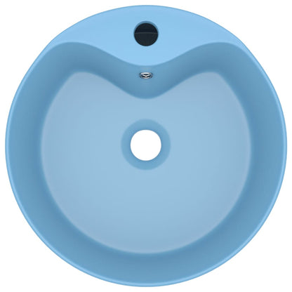 vidaXL Lavabo de luxe avec trop-plein Bleu clair mat 36x13cm Céramique