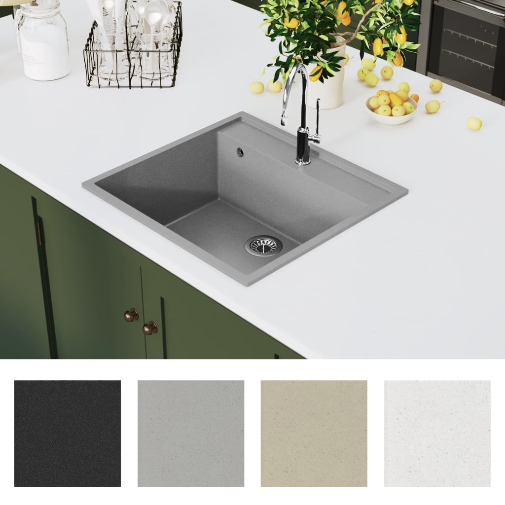 vidaXL Évier de cuisine avec trou de trop-plein Gris Granit