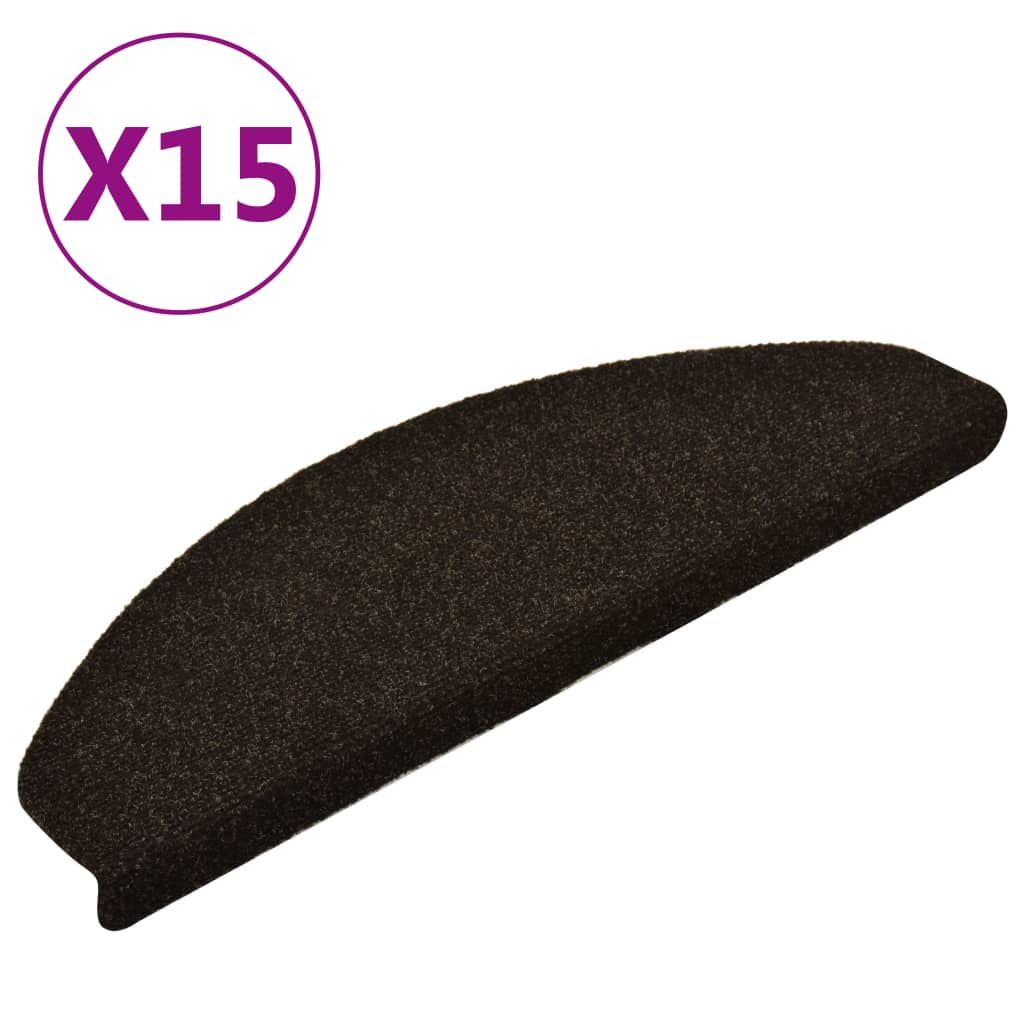 vidaXL Tapis d'escalier autocollants 15pcs Marron 65x21x4cm Aiguilleté