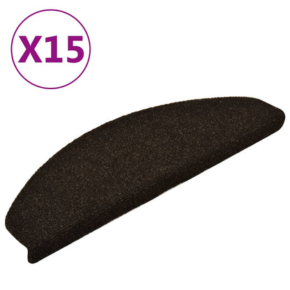 vidaXL Tapis d'escalier autocollants 15pcs Marron 65x21x4cm Aiguilleté