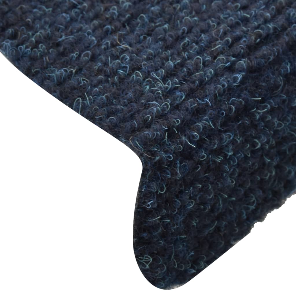 vidaXL Tapis d'escalier autocollants 15 pcs Bleu 65x21x4 cm Aiguilleté
