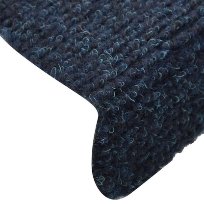 vidaXL Tapis d'escalier autocollants 15 pcs Bleu 65x21x4 cm Aiguilleté