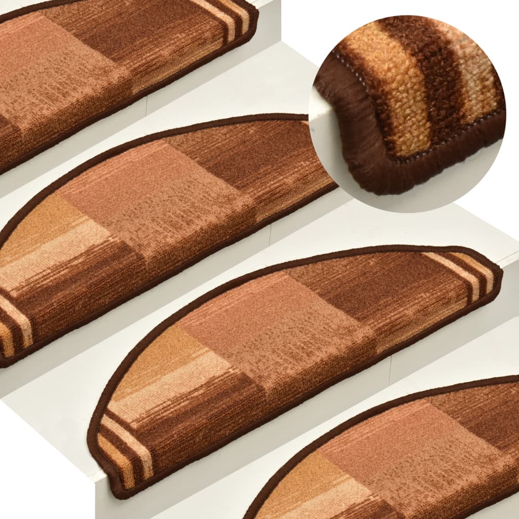 vidaXL Tapis d'escalier autocollants 15 pcs Marron 65x21x4 cm