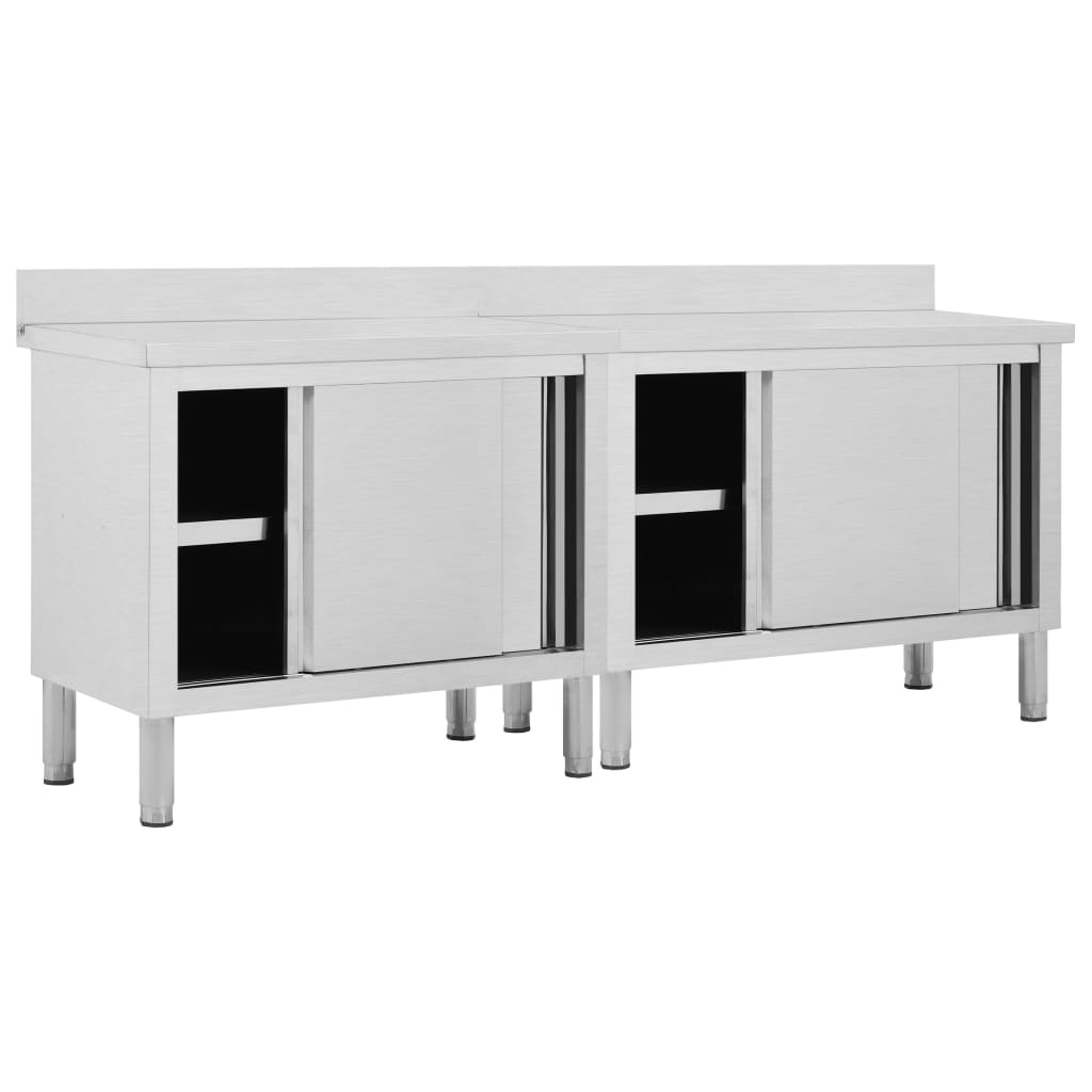 vidaXL Tables avec portes coulissantes 2 pcs 200x50x(95-97) cm Inox