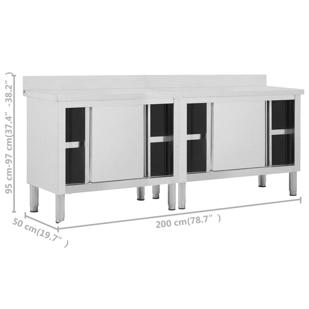 vidaXL Tables avec portes coulissantes 2 pcs 200x50x(95-97) cm Inox
