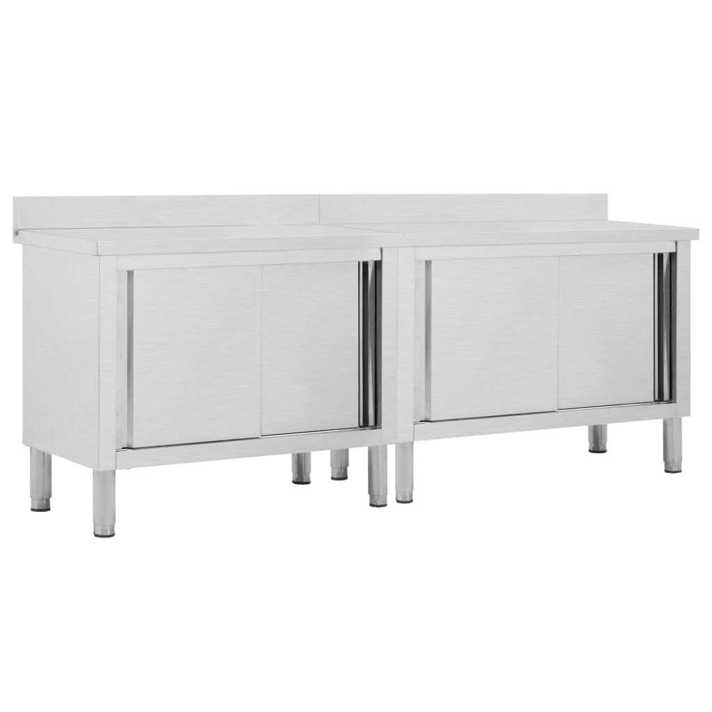 vidaXL Tables avec portes coulissantes 2 pcs 240x50x(95-97) cm Inox