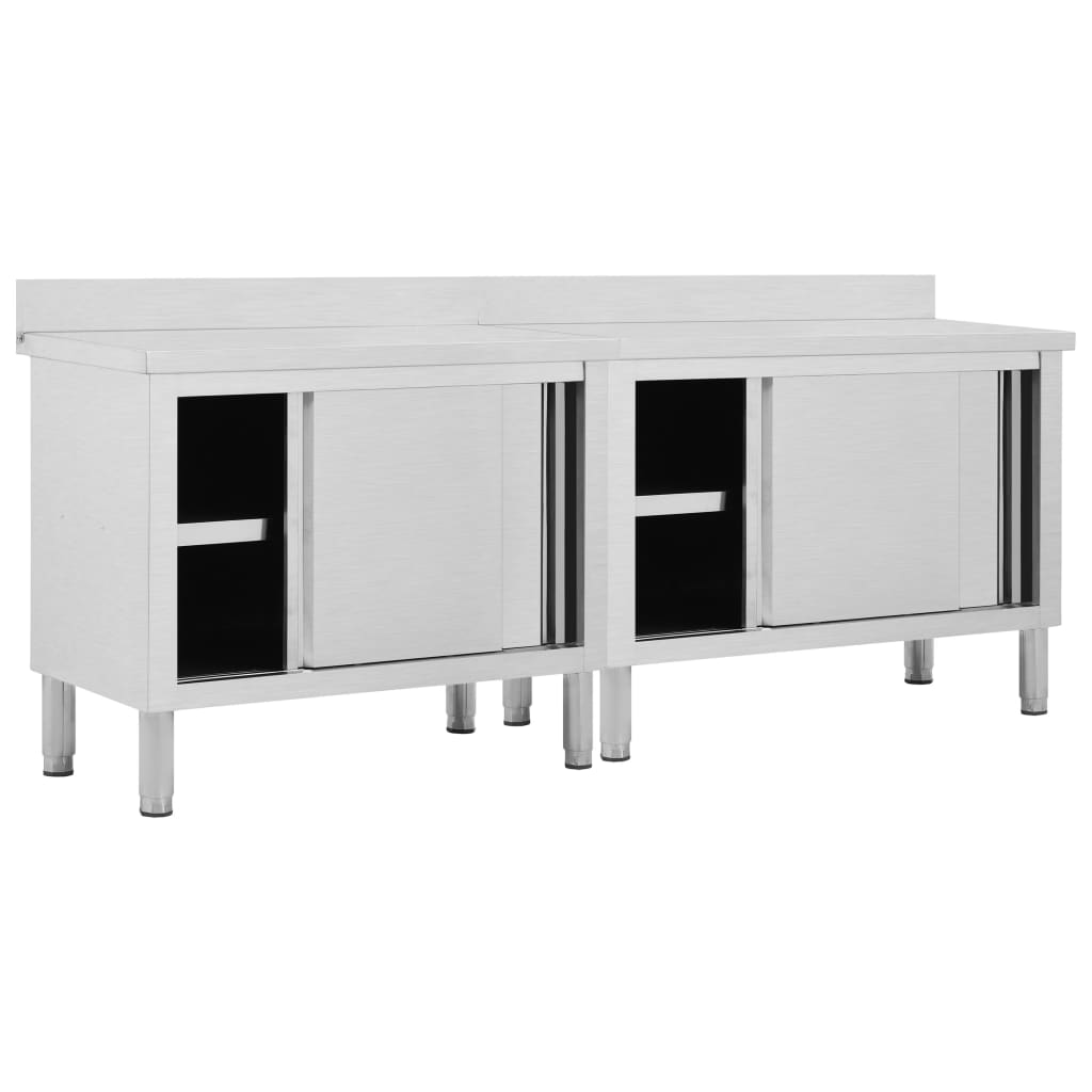 vidaXL Tables avec portes coulissantes 2 pcs 240x50x(95-97) cm Inox