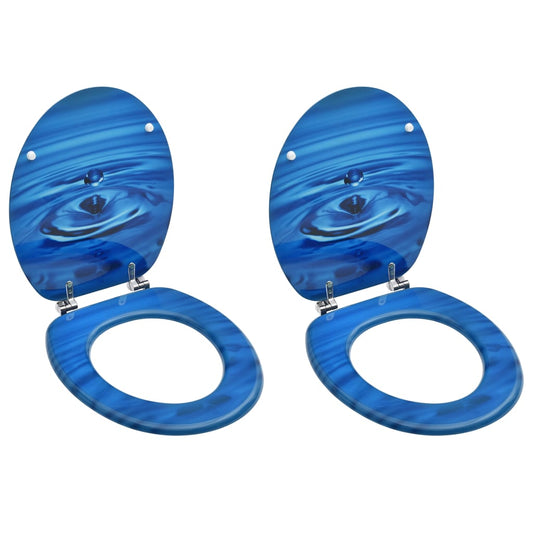 vidaXL Sièges de toilette avec couvercle 2 pcs MDF Bleu Gouttes d'eau
