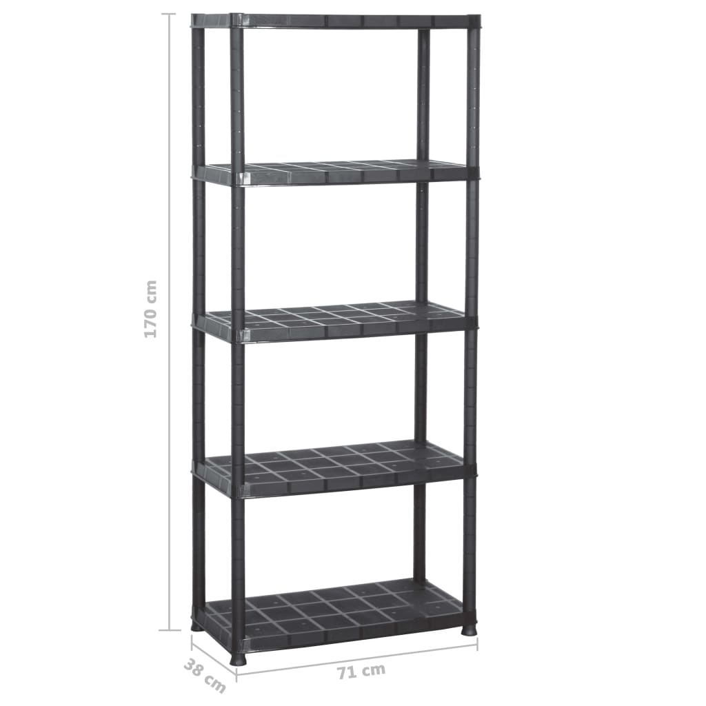 vidaXL Étagère de rangement à 5 niveaux Noir 71x38x170 cm Plastique
