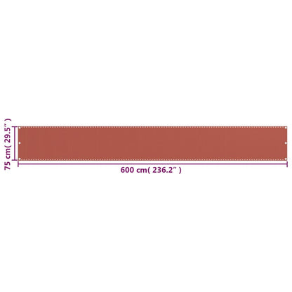 vidaXL Écran de balcon Terre cuite 75x600 cm PEHD