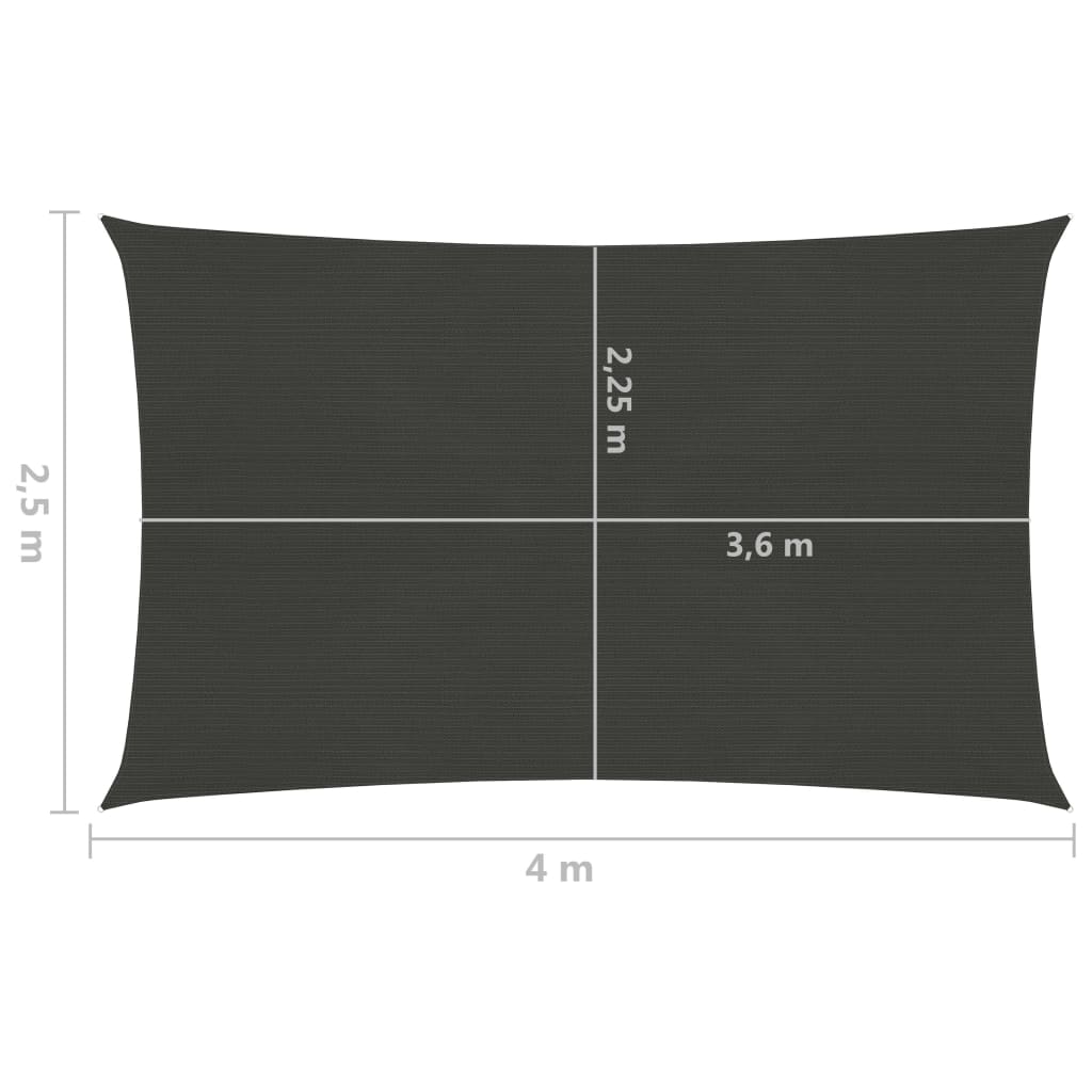 vidaXL Voile d'ombrage 160 g/m² Anthracite 2,5x4 m PEHD