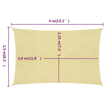 vidaXL Voile d'ombrage 160 g/m² Beige 2,5x4 m PEHD