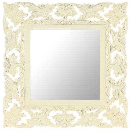 vidaXL Miroir sculpté à la main Blanc 50x50 cm Bois de manguier massif