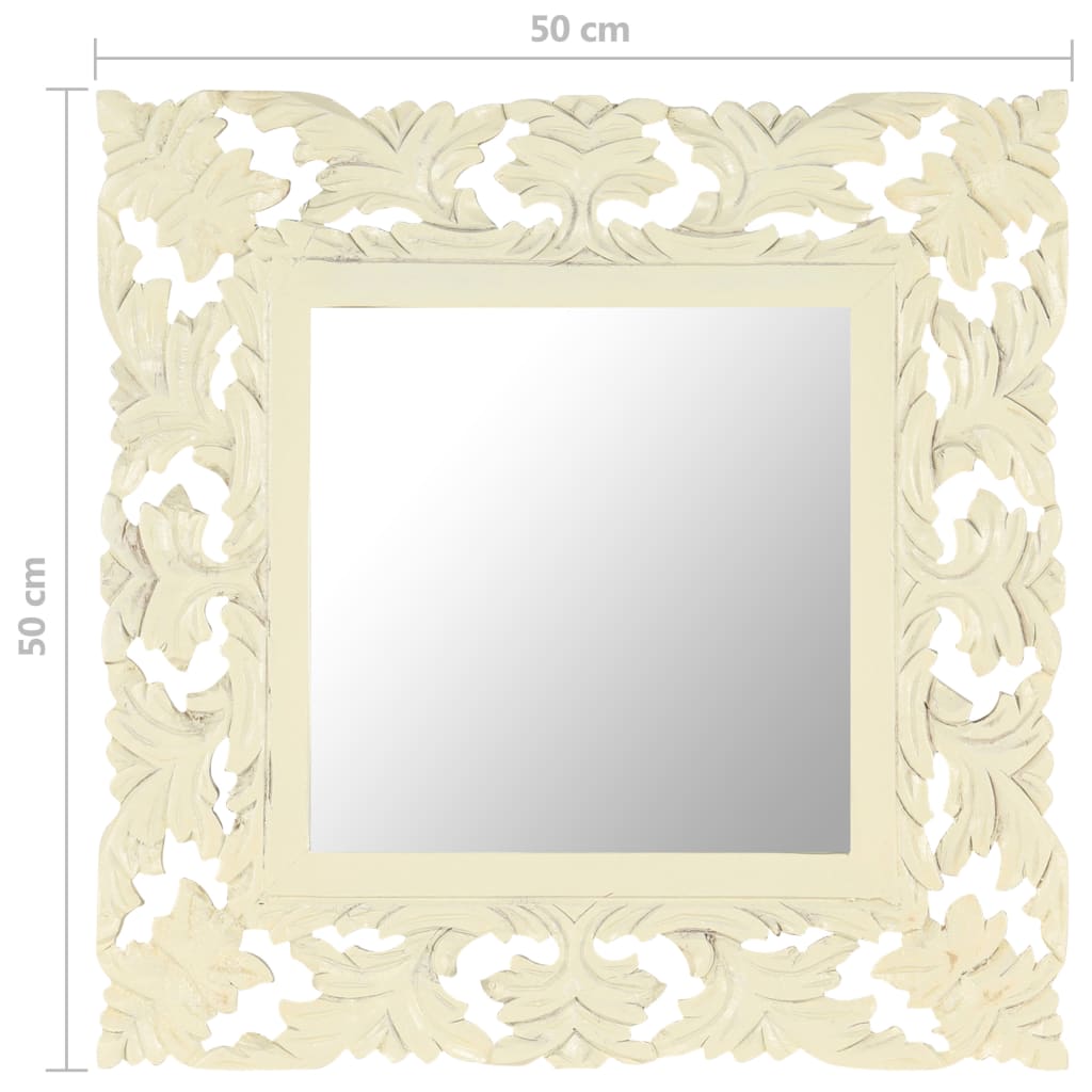 vidaXL Miroir sculpté à la main Blanc 50x50 cm Bois de manguier massif