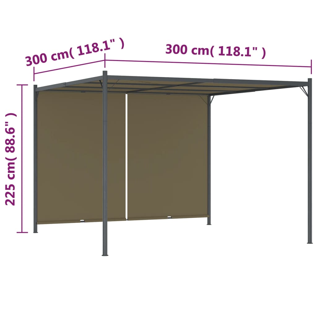 vidaXL Pergola de jardin avec auvent rétractable 3x3 m Taupe 180 g/m²