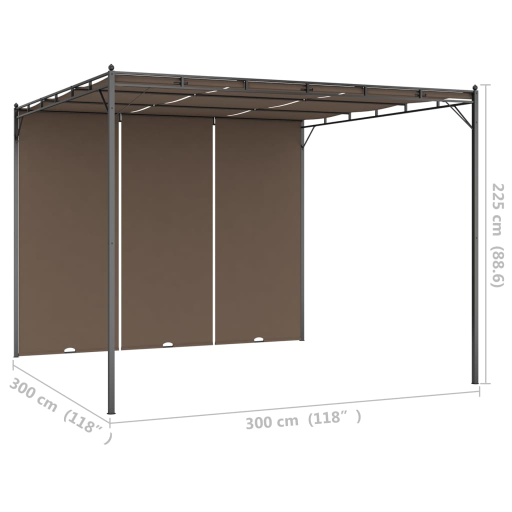 vidaXL Belvédère de jardin avec rideau latéral 3x3x2,25 m Taupe