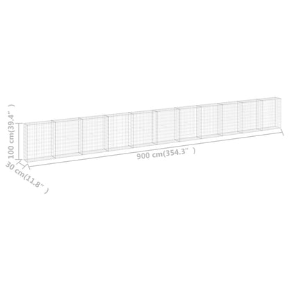 vidaXL Mur en gabion avec couvercles Acier galvanisé 900x30x100 cm