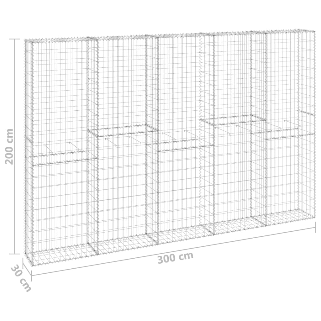 vidaXL Mur en gabion avec couvercles Acier galvanisé 300x30x200 cm