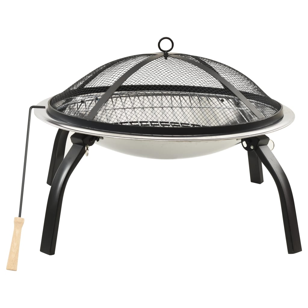 vidaXL Foyer et barbecue avec tisonnier 2 en 1 56x56x49 cm Inox