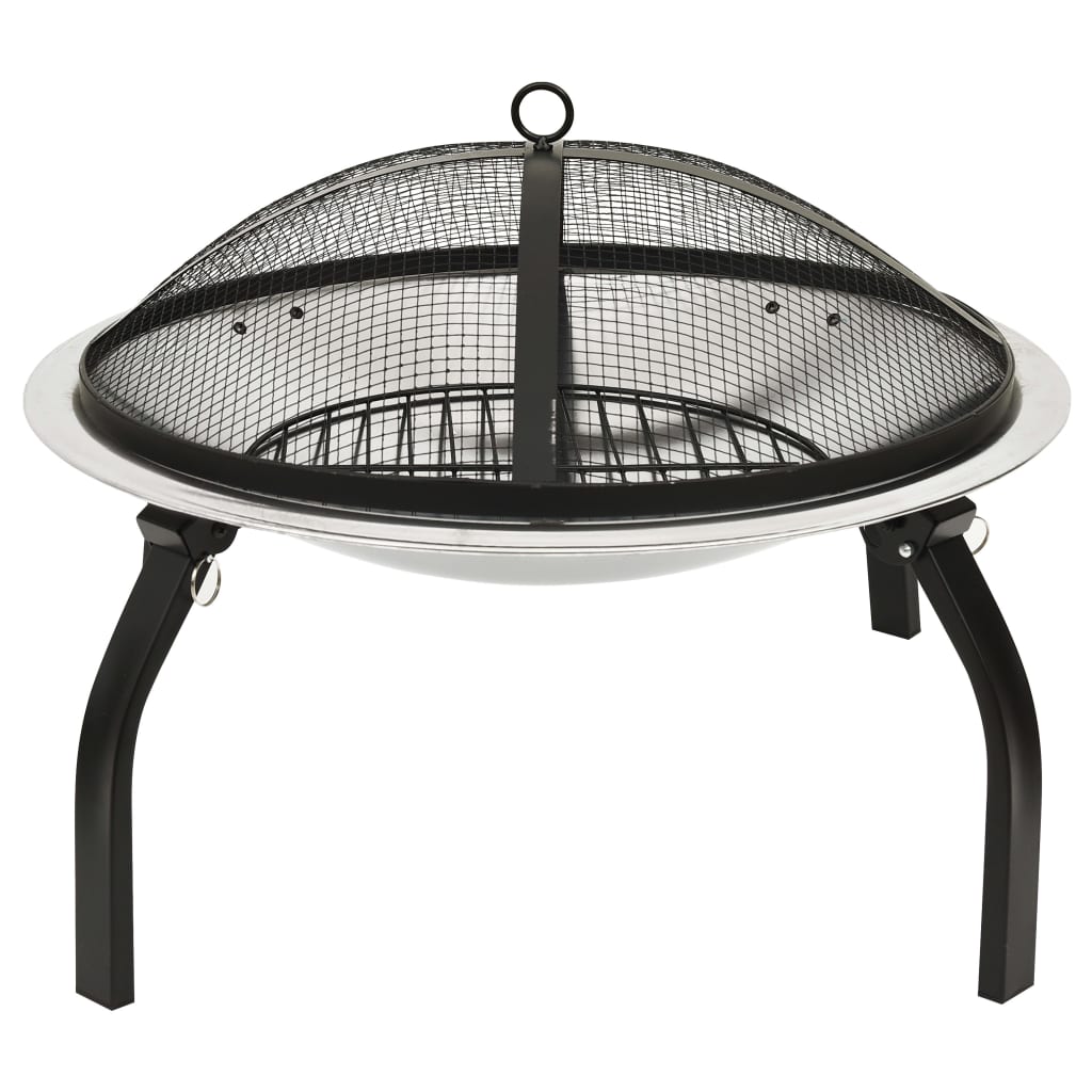 vidaXL Foyer et barbecue avec tisonnier 2 en 1 56x56x49 cm Inox