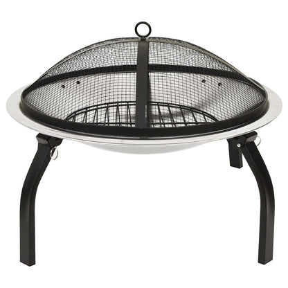 vidaXL Foyer et barbecue avec tisonnier 2 en 1 56x56x49 cm Inox