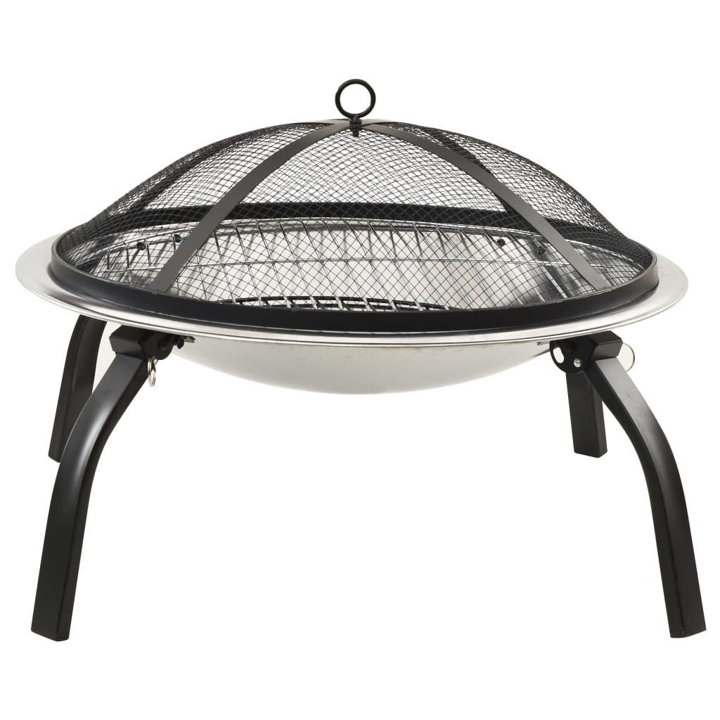 vidaXL Foyer et barbecue avec tisonnier 2 en 1 56x56x49 cm Inox