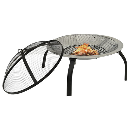 vidaXL Foyer et barbecue avec tisonnier 2 en 1 56x56x49 cm Inox